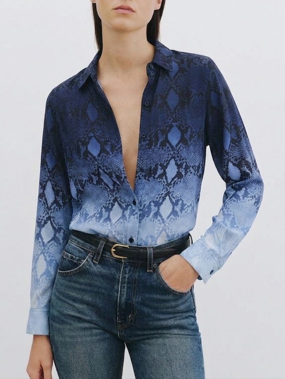 Equipment Femme Signature Silk Blouse Size Small Blue Ombre Snake Print Eclectic